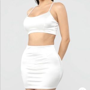 Ivory two piece set -Top/Skirt, Satin.